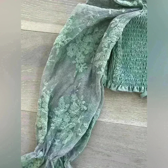 O Vianca mint sheer crop top puff sleeve size small S - Picture 5 of 8